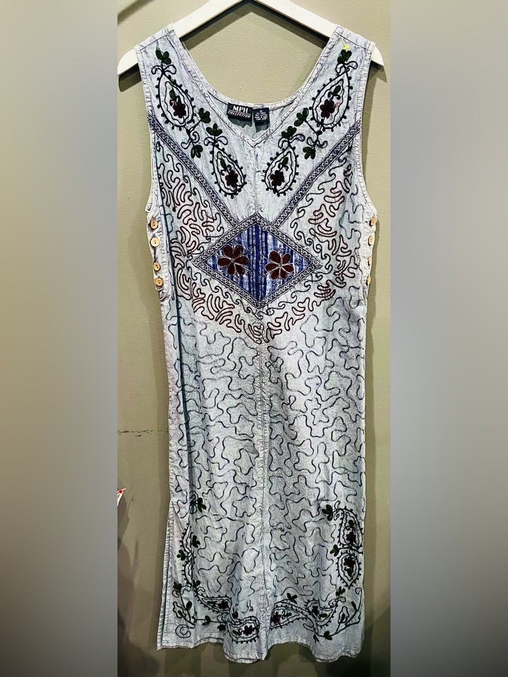 Women’s Vintage Boho Embroidered Beaded Maxi Dress Size M
